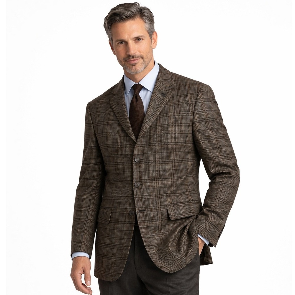 Brooks Brothers Mens 42L Brown Glen Plaid 3 Button Blazer Sport Coat Jacket